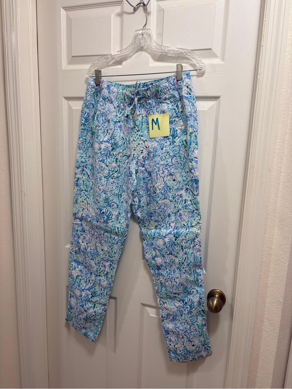 Lilly Pulitzer Taron Pull-On Linen Pants Surf Blue Soleil It On Me Medium